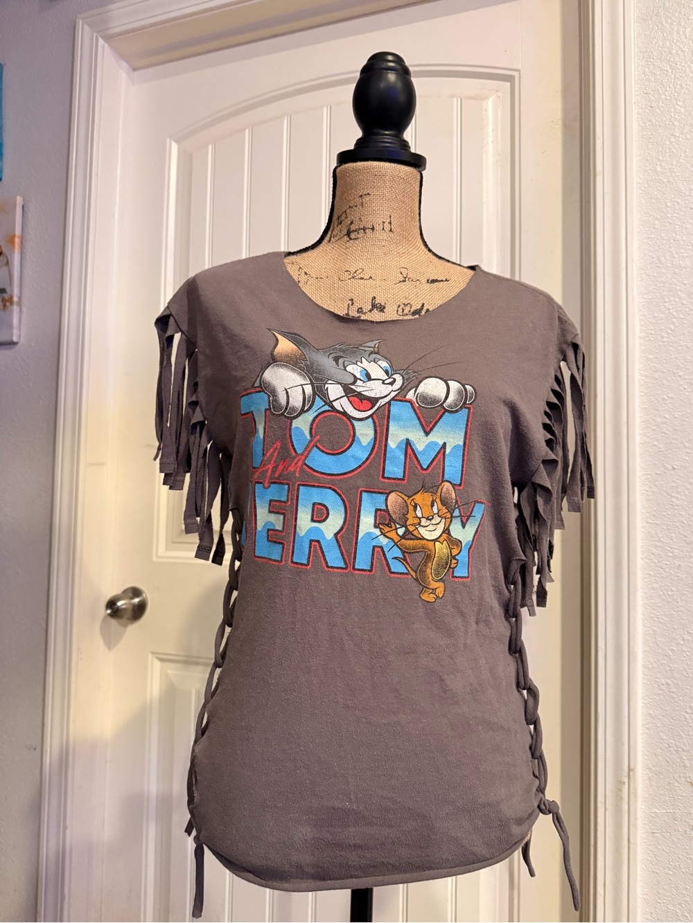 Tom and Jerry Fringe Tee - Gray women’s Top